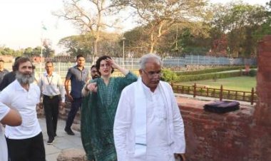 CM बघेल के साथ सिरपुर पहुंचे राहुल गांधी और प्रियंका गांधी