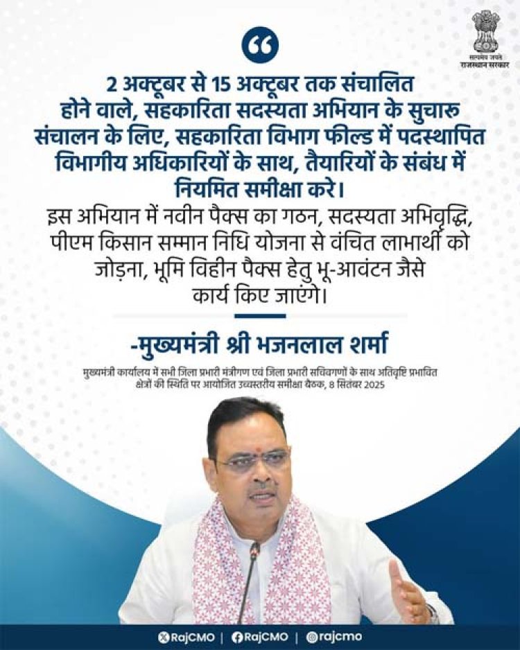 2 से 15 अक्टूबर तक प्रदेश भर में चलेगा सहकार सदस्यता अभियान